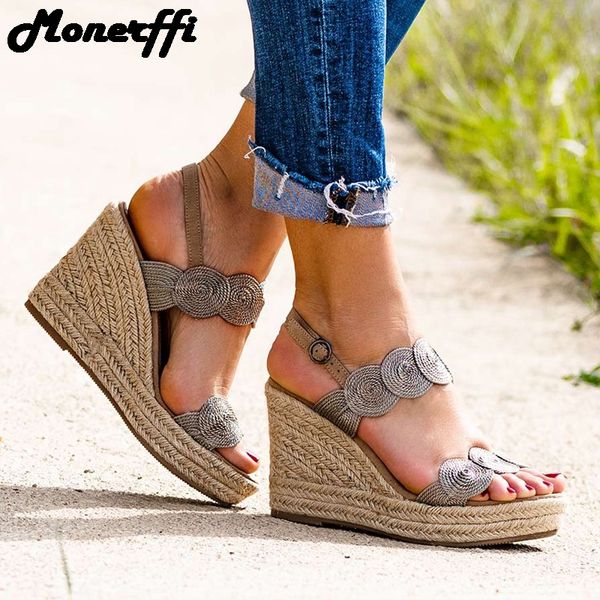 

high platform sandals wedges shoes for women ladies 2020 summer woman casual buckle strap women's femmes sandales, Black