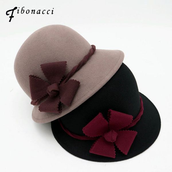 

fibonacci 2017 new autumn winter female fedoras wool felt women hats fashion bucket irregular brim floral fedora hat, Blue;gray