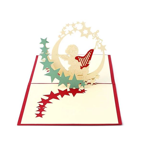 

cute 3d pop up holiday greeting cards music angel stars christmas thanksgiving gift to blessing card