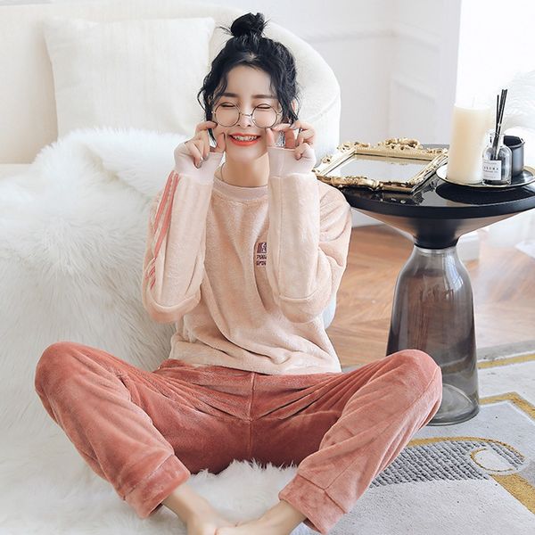 

jinuo new arrival casual wind women winter flannel pajama sets ladies thicken soft casual home wear sleepwear, Blue;gray