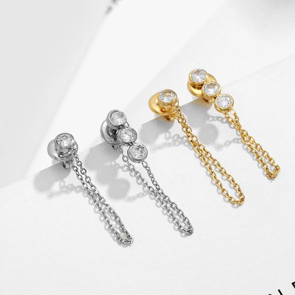 

trendy korean luxury stainless steel tassel chain ear cuff hanging earrings for women minimalist statetment dangle drop earrings, Silver