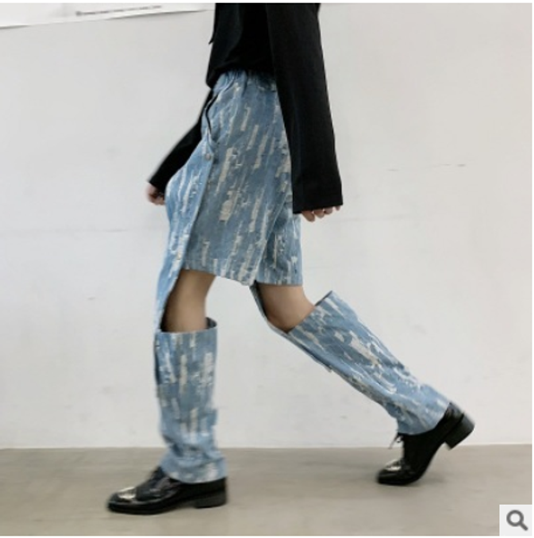 

2020 detachable shorts nightclub style runway jeans niche web celebrity stylish pants ripped, Blue