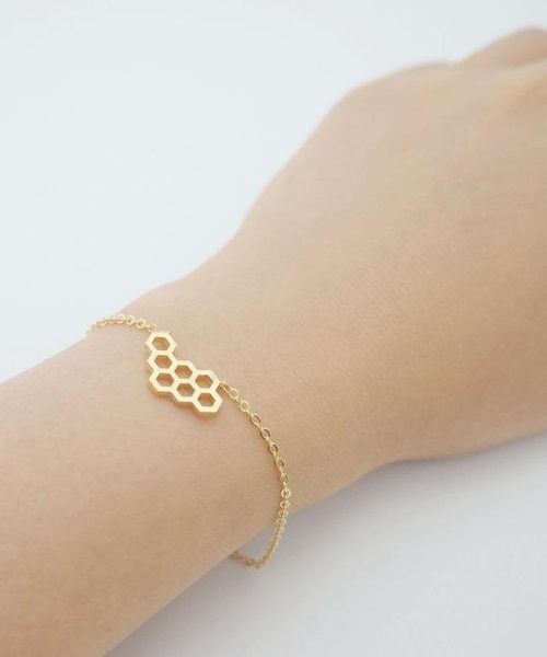 

10pcs- b024 gold silver cute honeycomb bracelets beehive bracelet honey bee comb hive bracelet hexagon bracelet, Golden;silver
