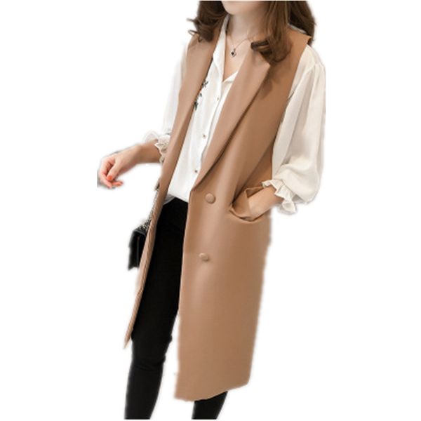 

long vest women elegant pocket button suit vest spring autumn long coat sleeveless outerwear plus size 4xl lady slim waistcoat, Black;white