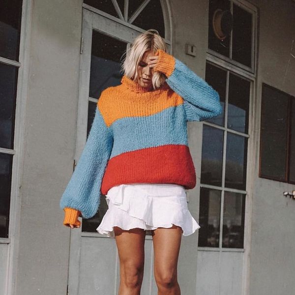 

fashion knitted striped women sweater 2019 autumn winter casual pullover basic long sleeve jumpers turtleneck 2019 sweater new, White;black