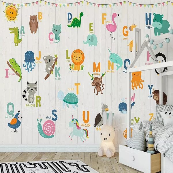 

new custom large mural 3d wallpaper cartoon nordic alphabet animal children's bedroom mural tv back wall decor deep 5d embossed