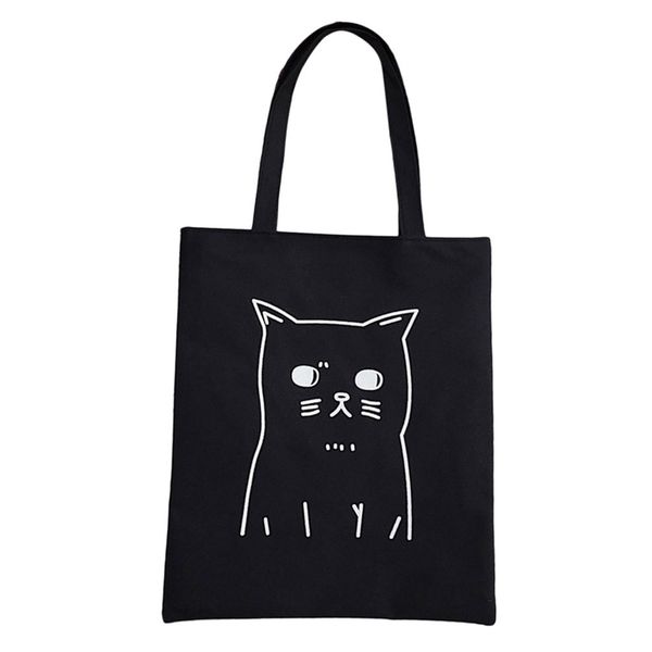 

canvas tote for women cartoon cat printed shoulder bags cute shopping bags female large capacity handbag #t10