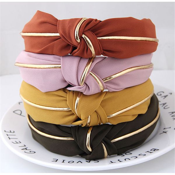 

fashion solid color hair bands for women jewelry cross knot wide gold side bow headband girl sport face wash hairband wholesale