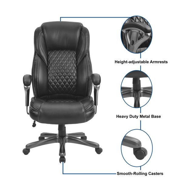 

waco ergonomic office chair, high back breathable pu leather adjustable, executive boss home computer working chair 250lbs black