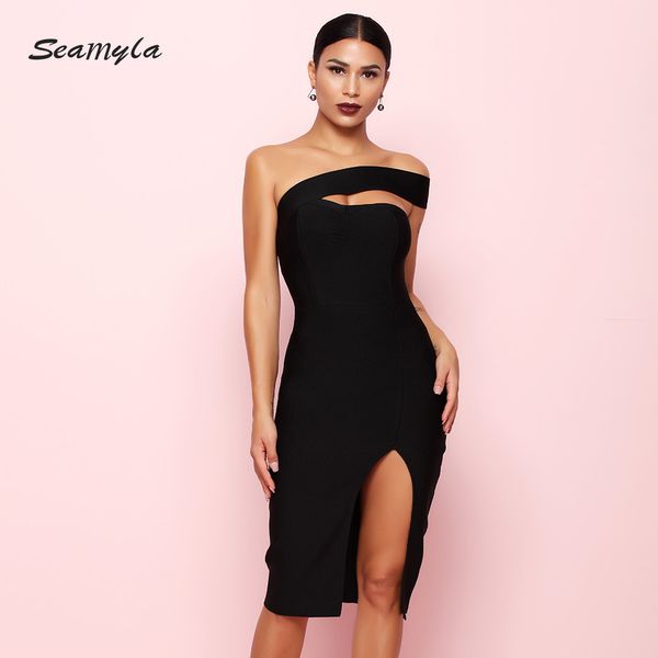 

seamyla 2019 бандажное платье sexy white black red one shoulder bodycon летнее платье для женщин новые платья для вечеринок знаменитостей ve, Black;pink