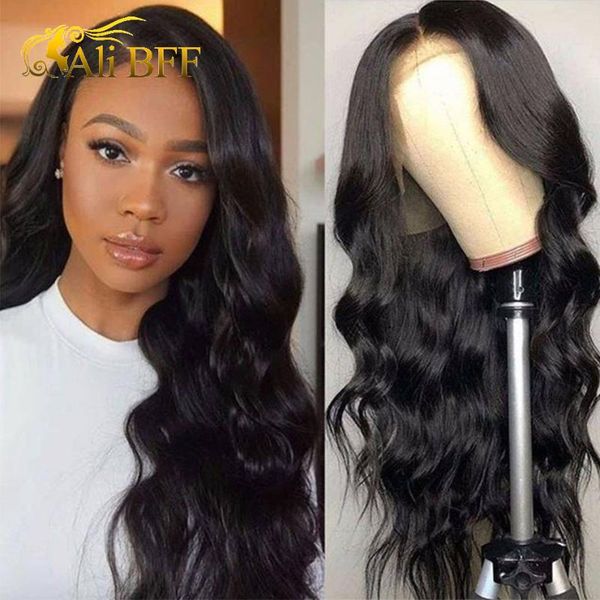 

13x4 body wave lace front human hair wigs for black women pre plucked hairline with baby hair low ali bff remy 150% density, Black;brown