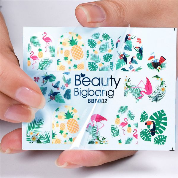 

beautybigbang 1 sheet pineapple leaf nail stickers manicure stickers tropical flamingo nail art decoration water decals bbb002, Black