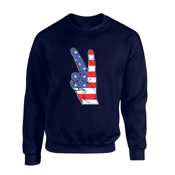 

calofe 2019 men sweatshirt pullovers american flag victory gesture print sweatshirt fleece warm men streetwear hoodies, Black