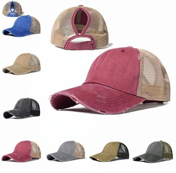 

ponytail hats girls baseball caps solid messy buns hat washed cotton ripped denim caps visor sun cap hat outdoor snapbacks caps c7541, Yellow