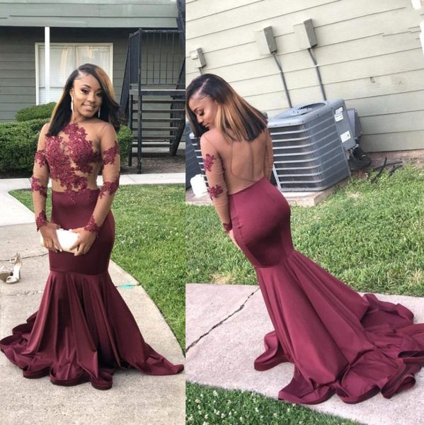 

южноафриканские девушки sweet 16 junior prom wears платья sheer с длинным рукавом русалка без спинки аппликация длинные вечерние платья bc12, Black