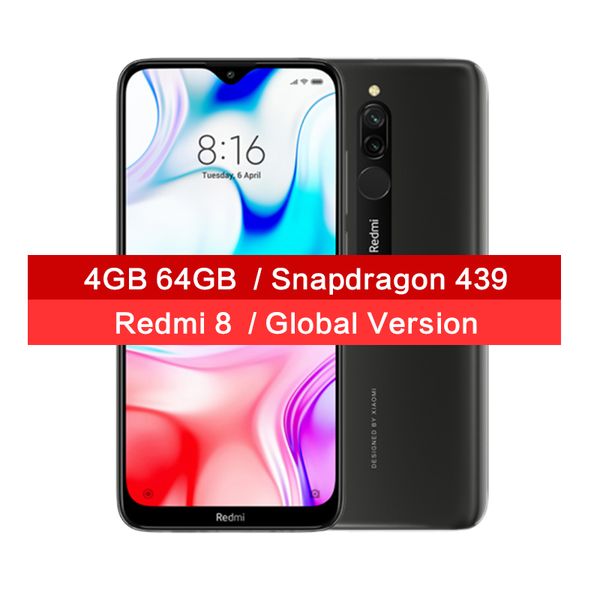 

global version xiaomi redmi 8 4gb 64gb snapdragon 439 octa core 12mp ai camera mobile phone 5000mah quick charge ce cellphone