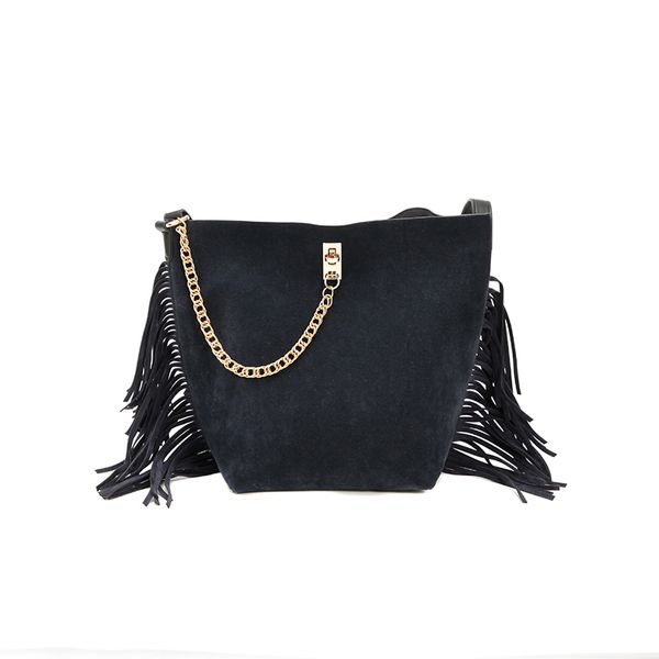 

fashion large-capacity shoulder bucket chain bag with ribbons 2019 new casual tassel design ladies crossbody bag and handbag