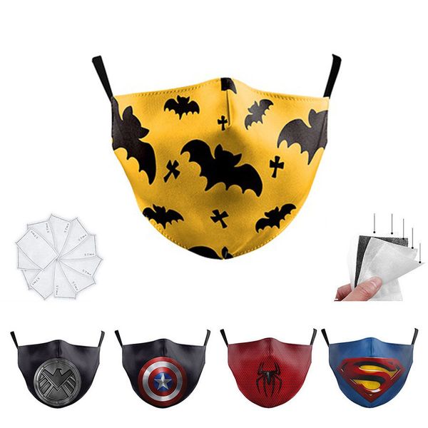 

10 pcs captain batman spiderman super hero designer luxury kid face mask party cosplay shield reusable dust windproof children cotton masks