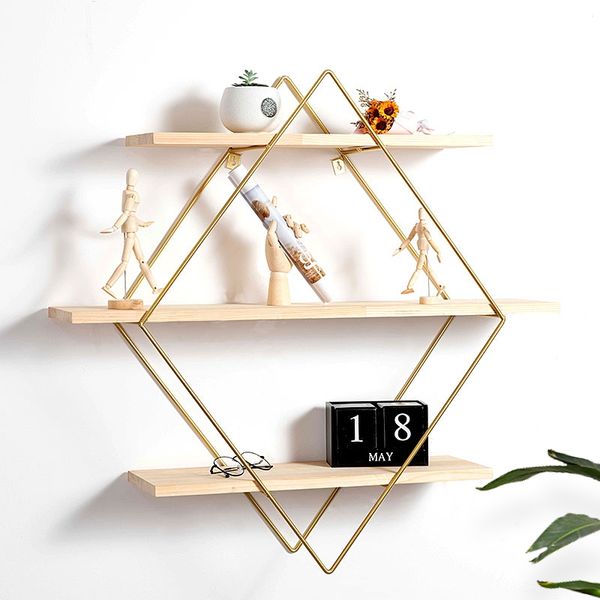 

nordic wall racks wrought iron wall hanging simple living room solid wood shelf study wall decoration storage rack other home decor