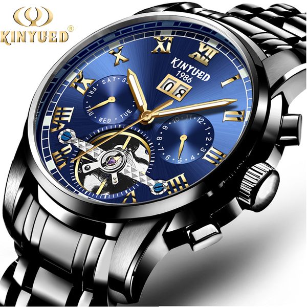 

kinyued mens business watches luxury brand automatic mechanical watch men stainless steel waterproof relogio masculino, Slivery;brown