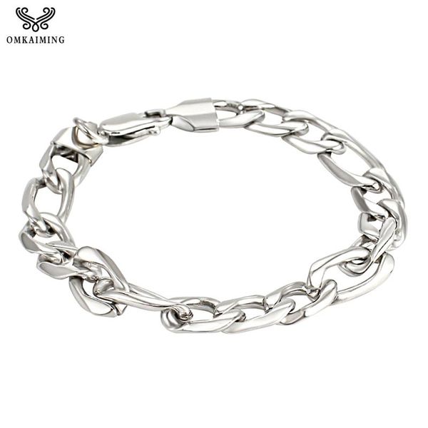 

wholesale jewelry silver plated bracelets 9mm flat three a link chain for womens mens bracelet figaro chain jewellery accesories, Black