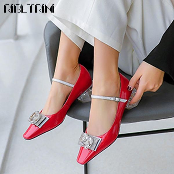 

ribetrini big size 34-42 new ladies fashion metal decoration shoes woman patent genuine leather pumps women party pumps, Black
