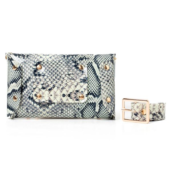 

hillsionly women waist pack fashion snake skin print buckle bag serpentine fanny pack leather waist belt sac banana femme