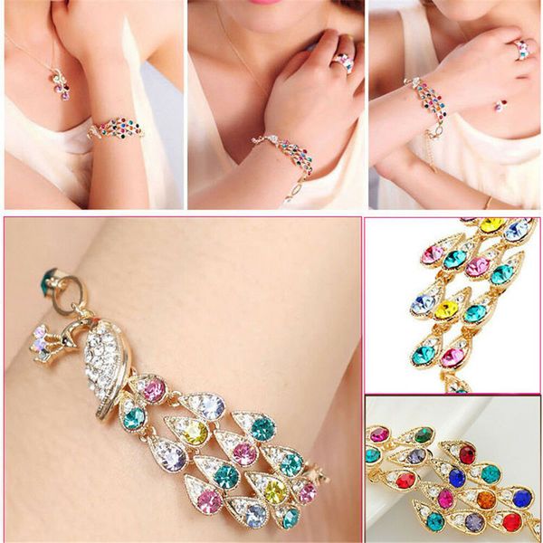 

austrian crystal colorful peacock full diamond luxury alloy silver plated bangle bracelet swarovski crystal elements jewelry bracelet, Golden;silver