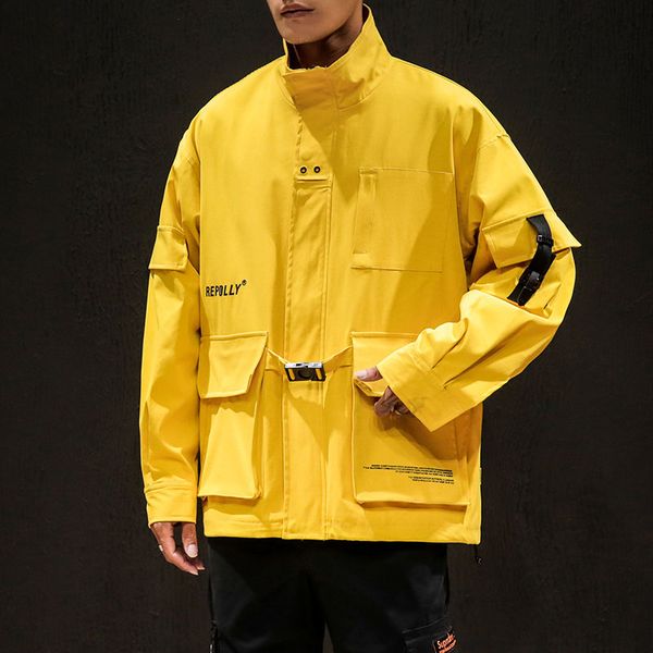 

oversize m-5xl brand men fashion mandarin collar windbreaker jacket casual streetwear clothing harajuku men sashes solid jackets, Black;brown