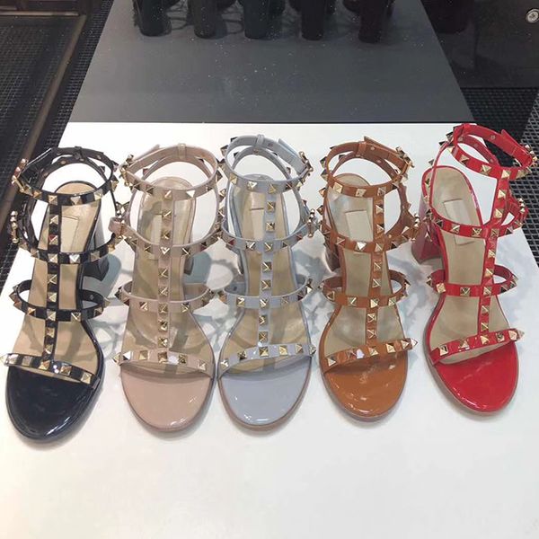 

fashion, and rome style woman sandals fashion designer leather rivet high heeled shoes banquet party beach shoes sli, Black