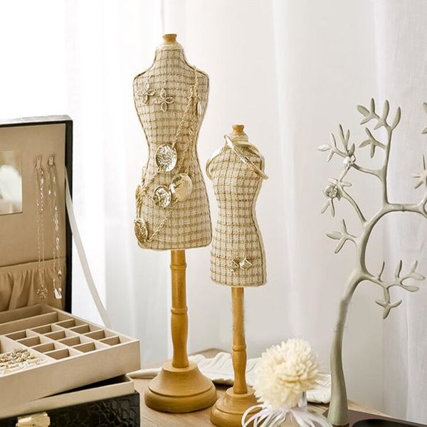 

two size cotton linen fabric white model jewelry stand mannequin body necklace display holder ring storage jewelry rack 1pc d190, Khaki