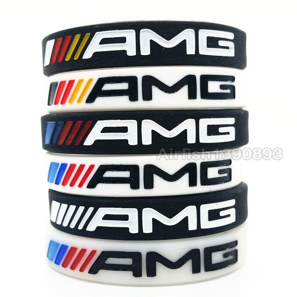 

2шт amg световой силиконовый браслет мужчины женщины m power wristband резиновый браслет для любителей клуба подарки, Golden;silver