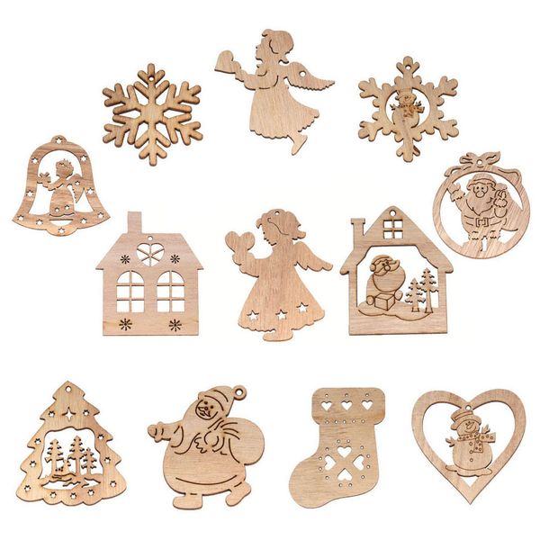 

5pcs/lot creative multi christmas wooden pendant ornaments for home christmas party xmas tree ornaments kids gifts decorations