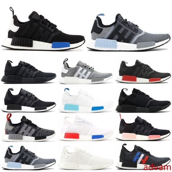 

2019 nmd runner r1 primeknit running shoes mens womens stripes black blue glow trainer sport sneaker designer shoe with