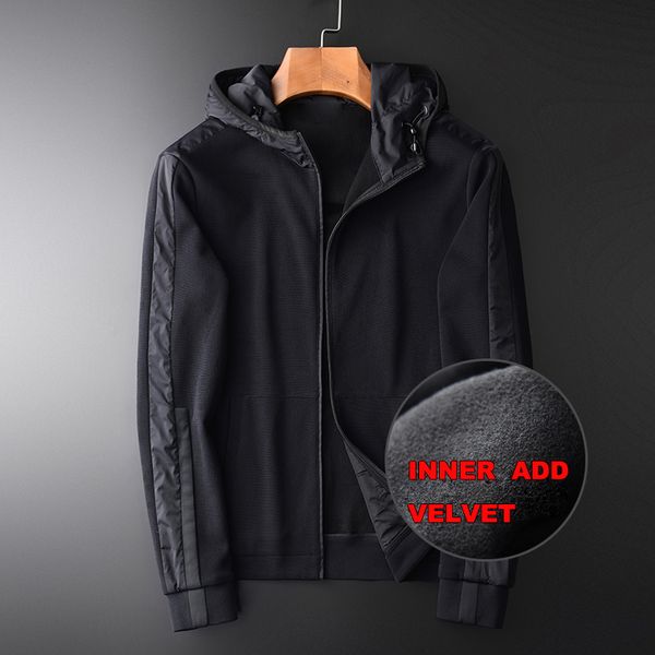 

minglu hooded sweatshirts men luxury side knitted add velvet sweatshirt male plus size 4xl autumn and winter slim hoodies men, Black
