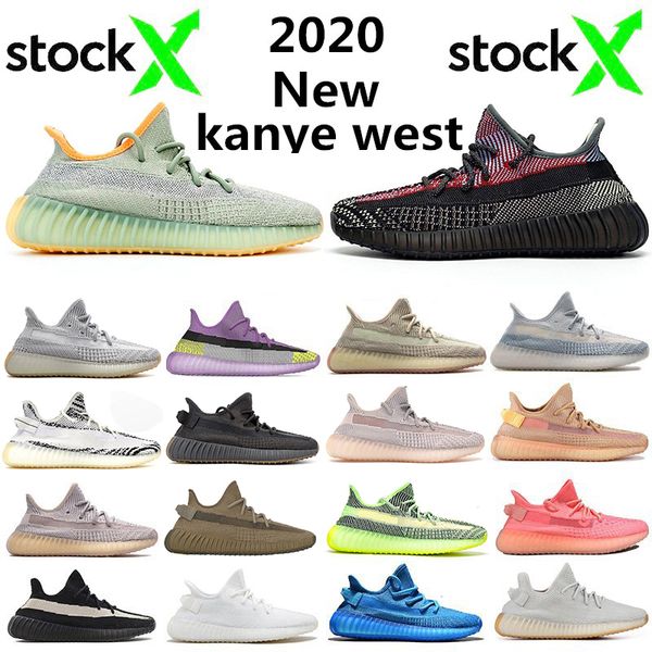 

2020 kanye west desert sage earth cinder running shoes zyon yecheil yeshaya flax linen zebra bred synth gid static mens trainers sneakers, White;red