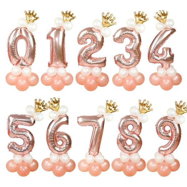 

13pcs/set rose gold number foil balloons happy birthday balloons baby shower kids birthday party decorations number balloons other event p