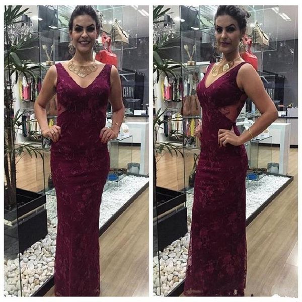 

grape lace long mother of the bride dresses mermaid v-neck woman elegant mother dresses formal evening gowns vestido mae da noiva, Black;red