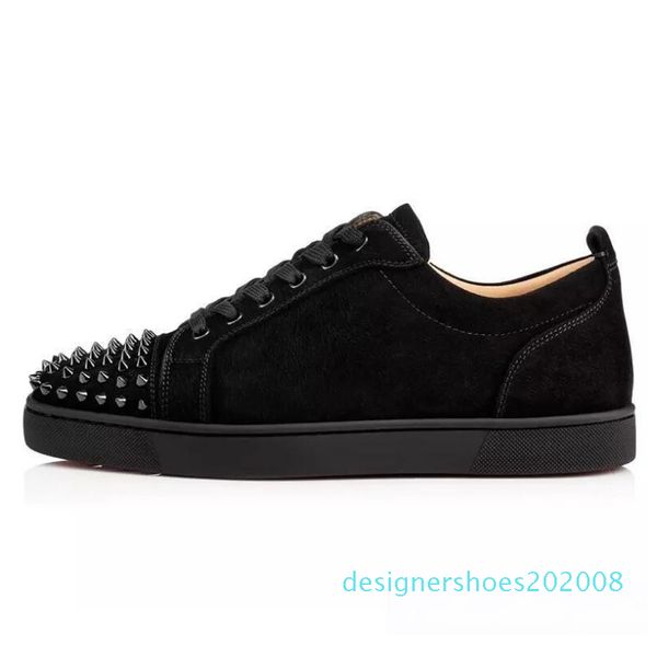 

2019 new designer studded spikes flats shoes for mens women party lovers genuine leather sneakers wholesale l02 d08, Black