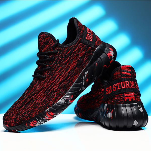 

running shoes for men women dark red black elastic fabric soft bottom mens trainers sports sneakers homemade brand made in china
