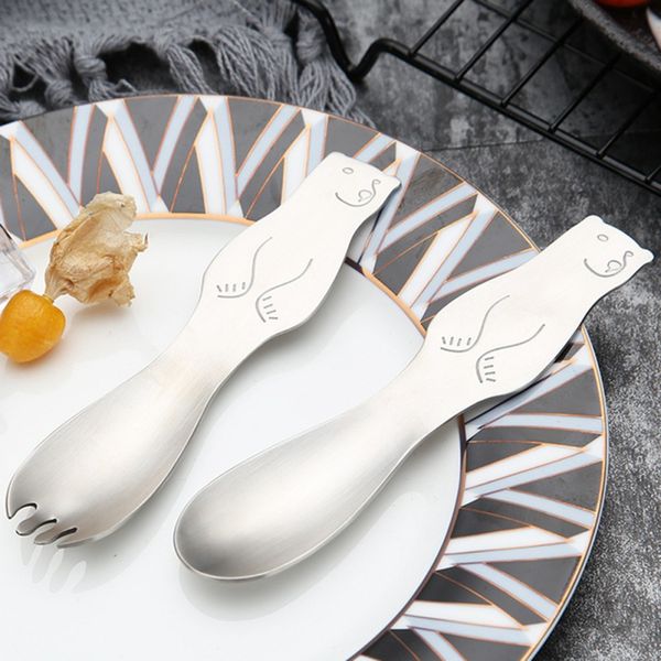 

304 stainless steel small spoon portable cute bear pattern dessert fork for children