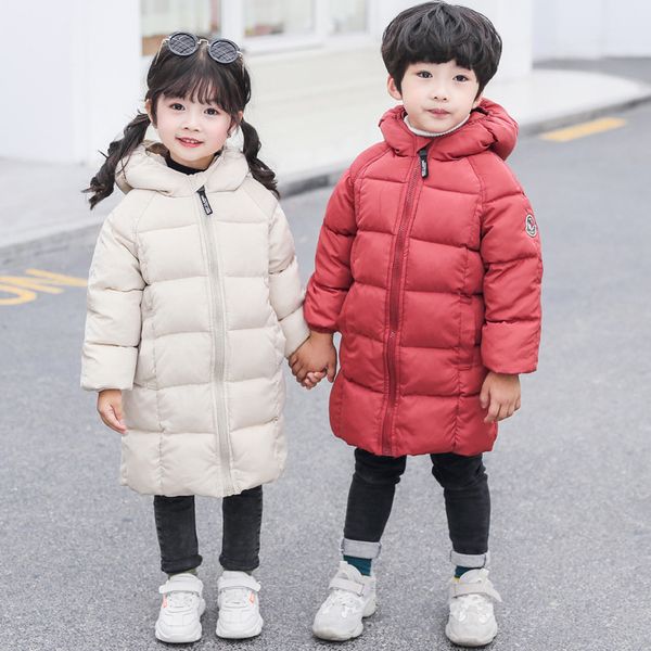 

children's cotton suit long section winter children's boys and girls wear down coat thick warm cotton jacket 2019 new, Blue;gray