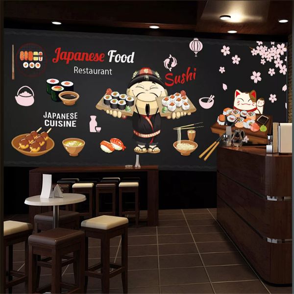 

japanese cuisine black background mural wallpaper 3d japanese sushi restaurant industrial decor wall painting 3d wall paper