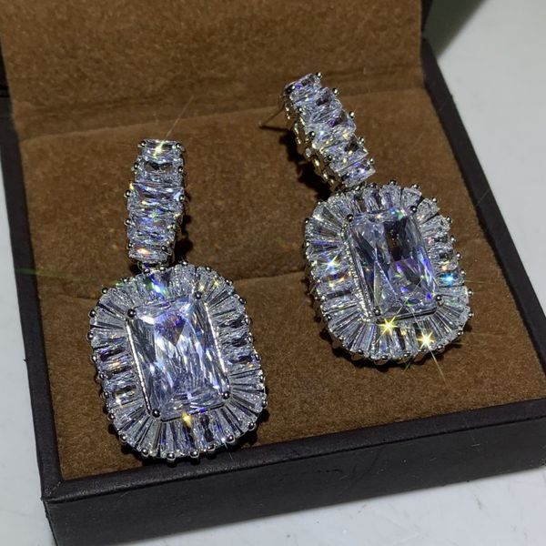 2020 nuovi gioielli di lusso scintillanti argento sterling 925 grande principessa taglio zaffiro blu diamante CZ cena partito donne goccia ciondola l'orecchino regalo