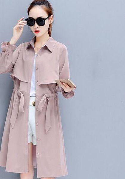 

2019 высокое качество мода осень женщины длинное ветровка пальто повседневная шнурок с длинным рукавом весна женская плащ пальто, Tan;black