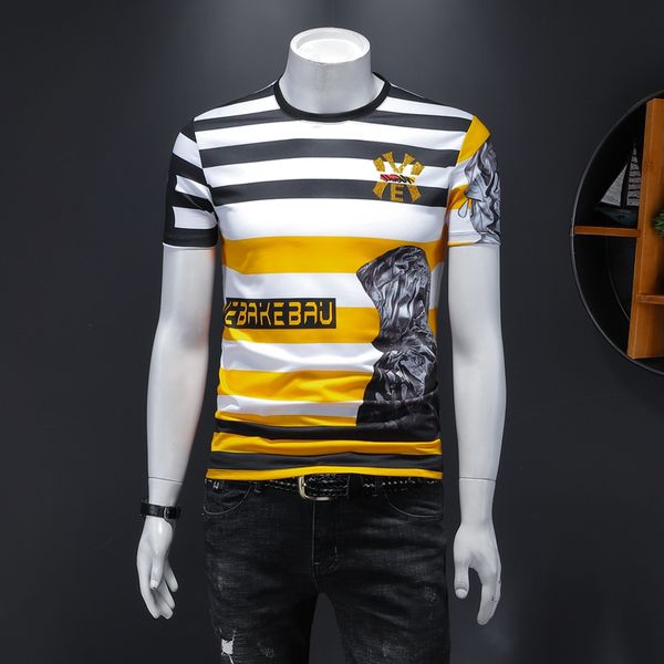 

men's short-sleeved t-shirt summer striped half-sleeved mercerized cotton t-shirt round neck slim bottoming shirt 2022 new trend, White;black