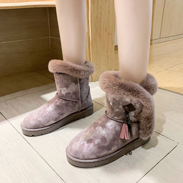 

winter keep warm plus velvet snow boots women ankle boots casual non-slip waterproof short booties ladies 2019 metal decoration, Black