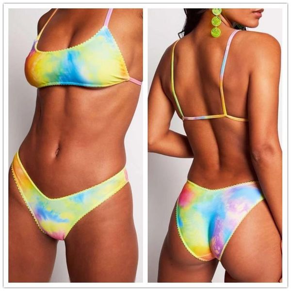 

rainbow tie dye bikini push up brazilian bikini set separate swimsuit fashion gradient swimwear women maillot de bain femme