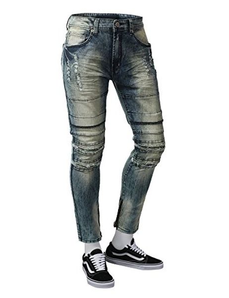 

urbancrews mens hip hop повседневный slim fit denim джинсы брюки, Blue