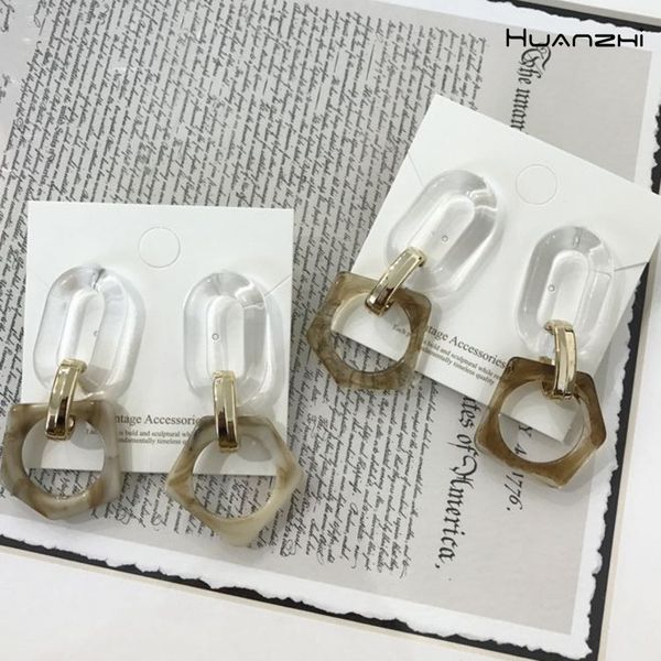 

huanzhi 2020 multicolor transparent big long earrings acrylic drop earrings acetate chain pendant for women jewelry, Silver